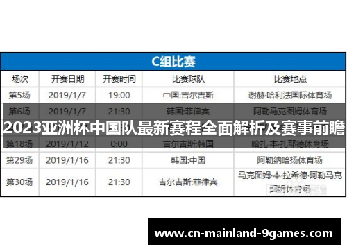 2023亚洲杯中国队最新赛程全面解析及赛事前瞻