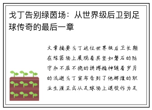 戈丁告别绿茵场：从世界级后卫到足球传奇的最后一章